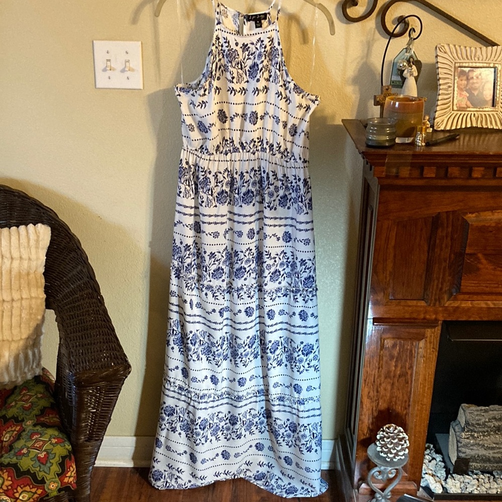 J for Justify maxi dress blue & off white, size M